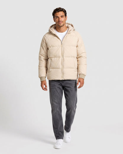 KZZ Men's Solid-Color Zip-Up Hooded Padded Jacket