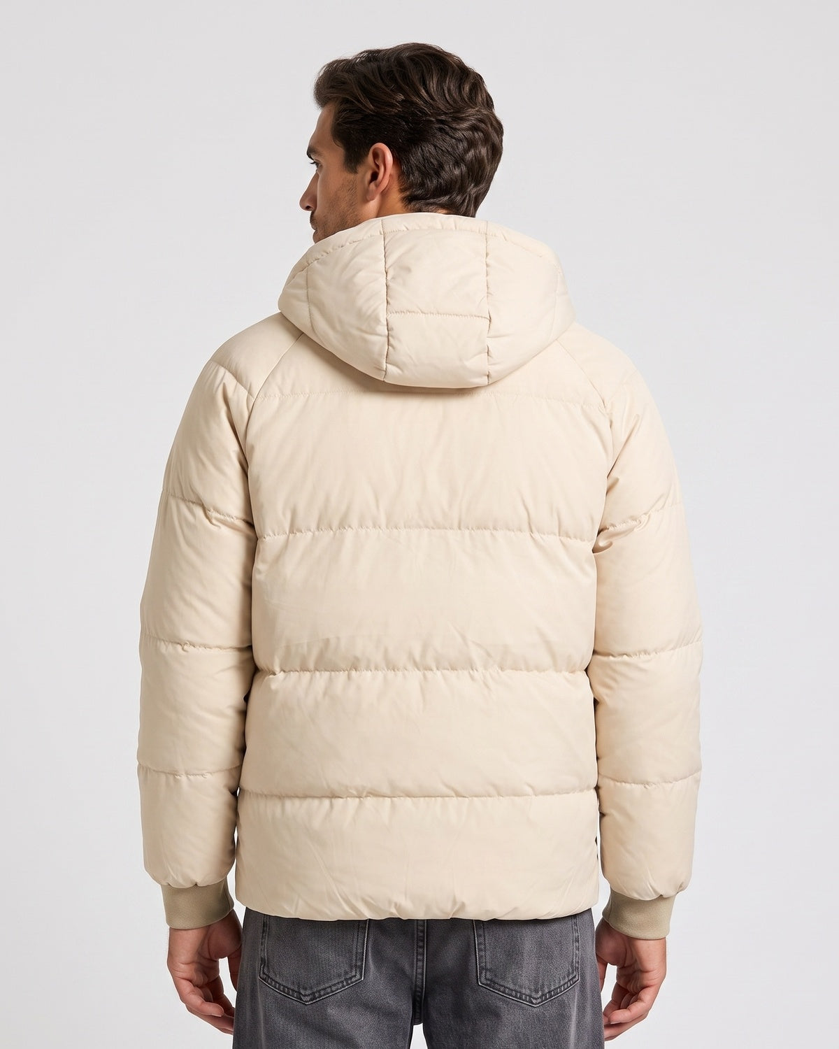 KZZ Men's Solid-Color Zip-Up Hooded Padded Jacket
