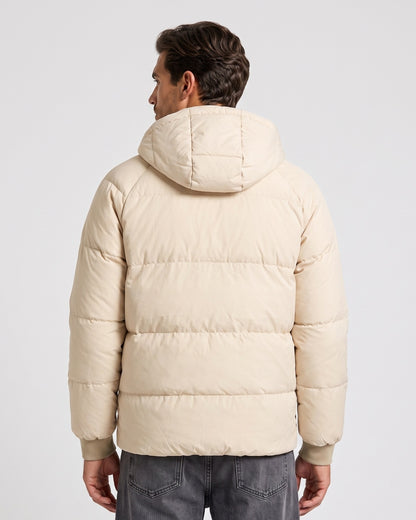 KZZ Men's Solid-Color Zip-Up Hooded Padded Jacket