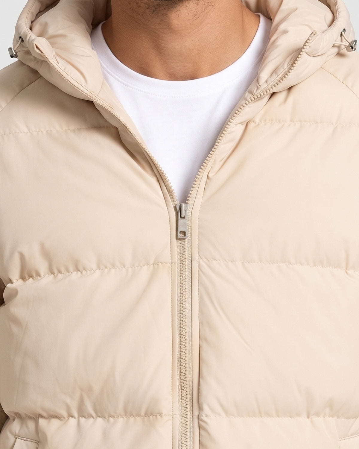 KZZ Men's Solid-Color Zip-Up Hooded Padded Jacket