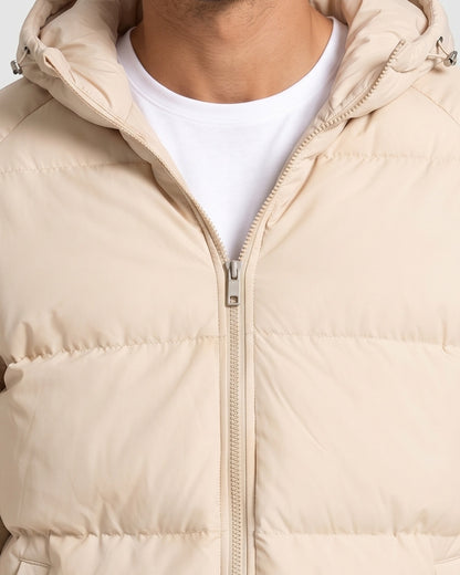 KZZ Men's Solid-Color Zip-Up Hooded Padded Jacket