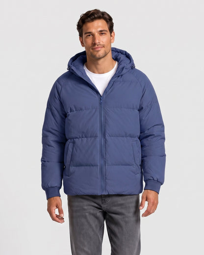 KZZ Men's Solid-Color Zip-Up Hooded Padded Jacket