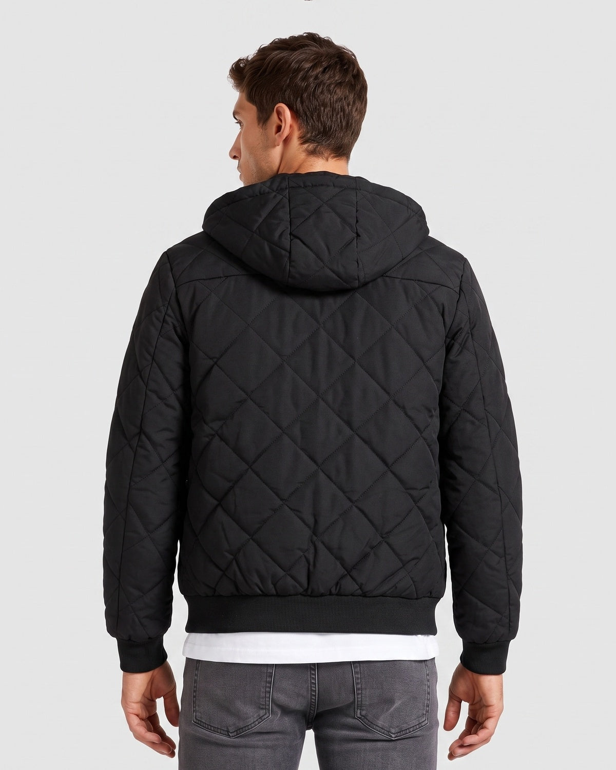 KZZ Men's Zip-Front Hooded Diamond-Quilted Jacket