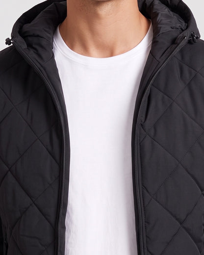 KZZ Men's Zip-Front Hooded Diamond-Quilted Jacket