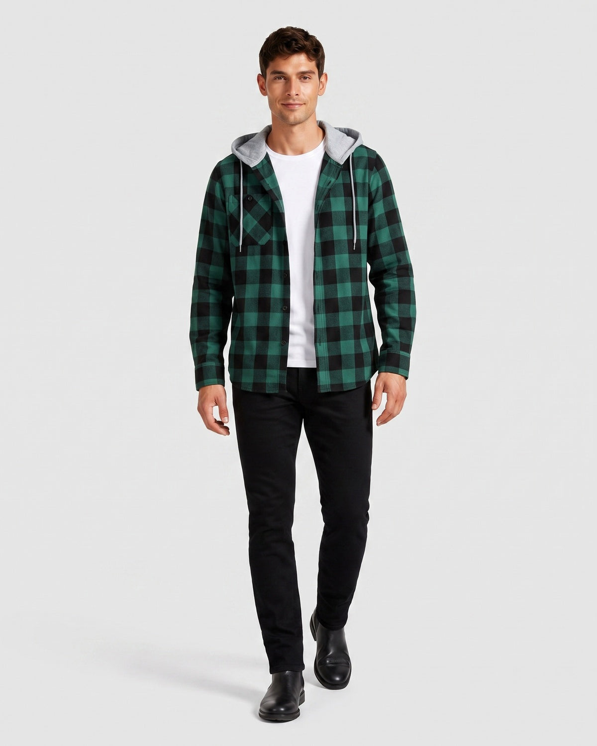 KZZ Men's Plaid Hooded Shirt Jacket