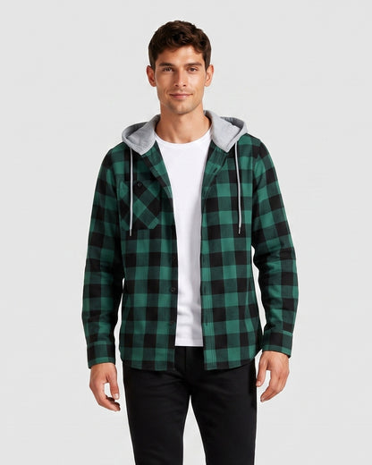 KZZ Men's Plaid Hooded Shirt Jacket