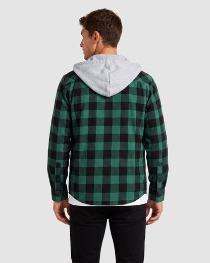 KZZ Men's Plaid Hooded Shirt Jacket