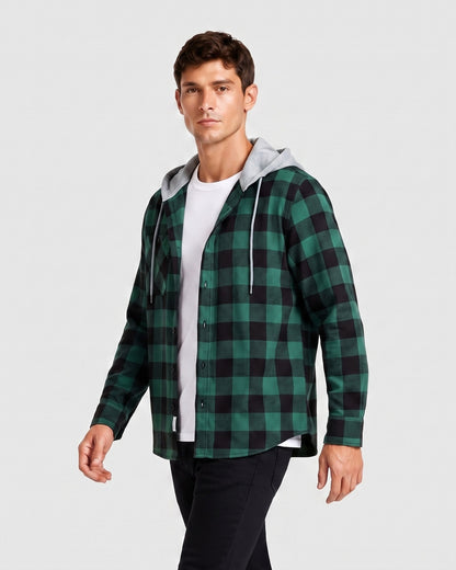 KZZ Men's Plaid Hooded Shirt Jacket