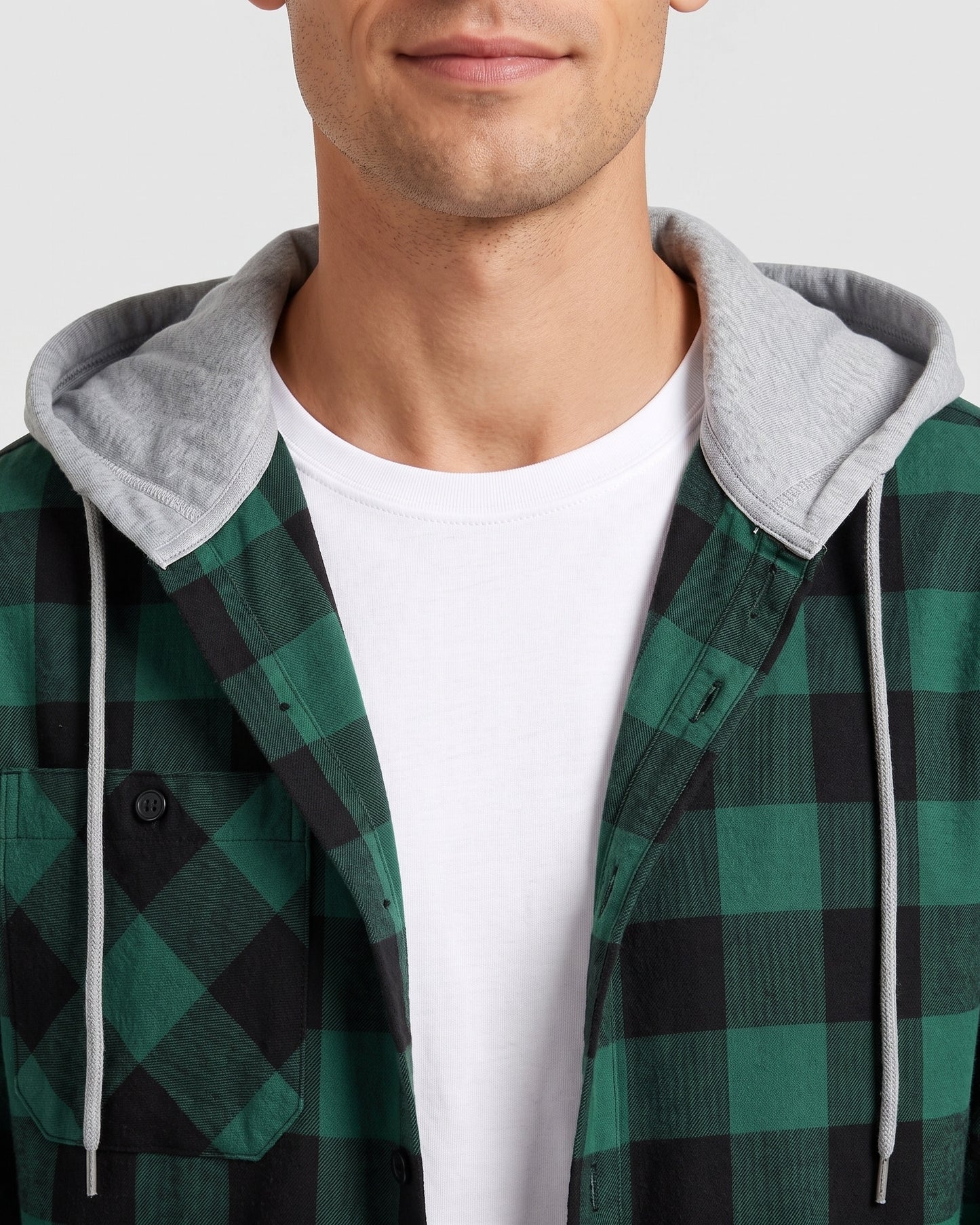 KZZ Men's Plaid Hooded Shirt Jacket