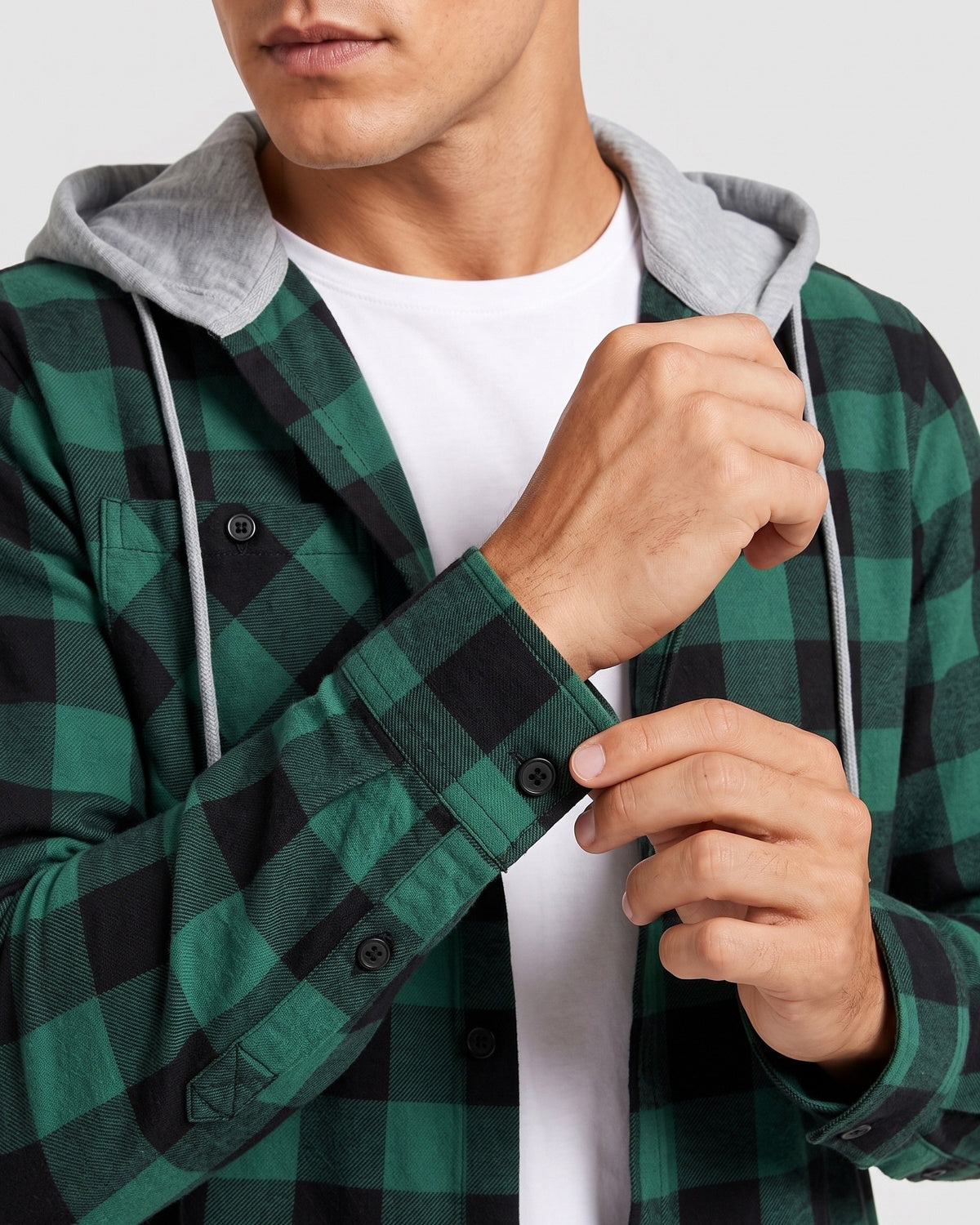 KZZ Men's Plaid Hooded Shirt Jacket