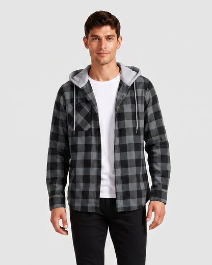 KZZ Men's Plaid Hooded Shirt Jacket