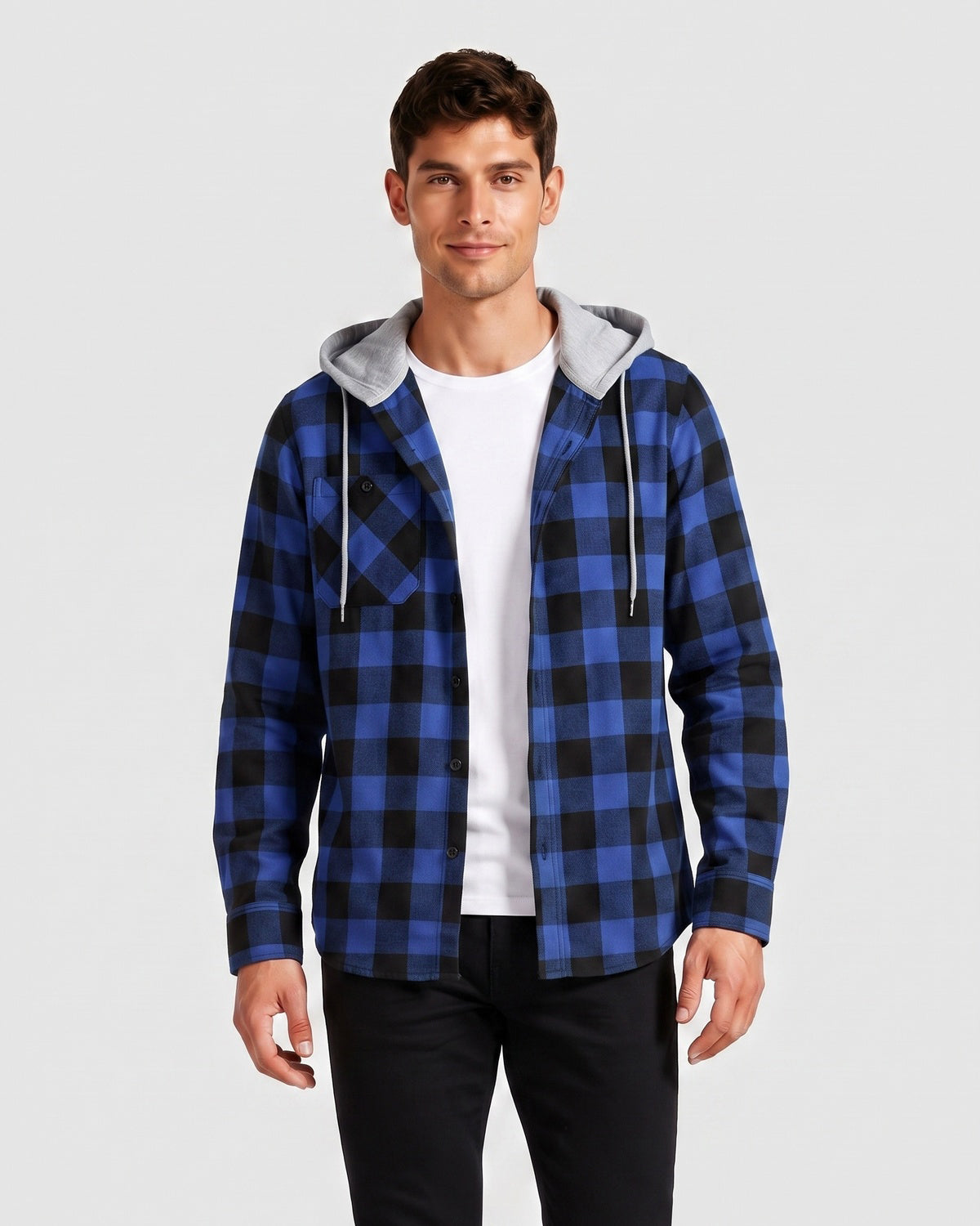 KZZ Men's Plaid Hooded Shirt Jacket