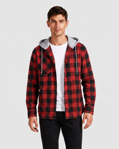 KZZ Men's Plaid Hooded Shirt Jacket