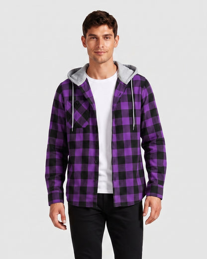 KZZ Men's Plaid Hooded Shirt Jacket