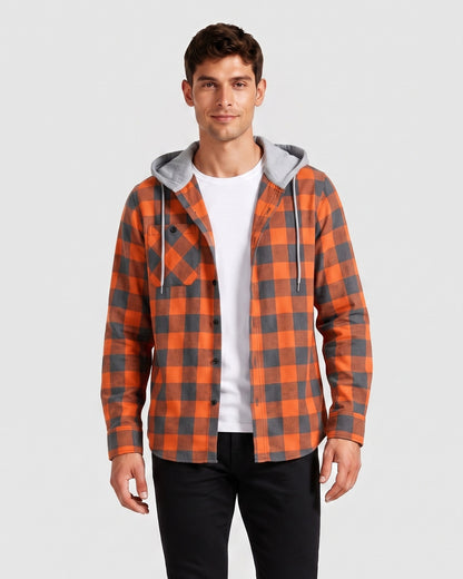 KZZ Men's Plaid Hooded Shirt Jacket