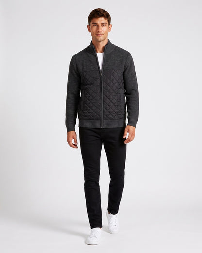 KZZ Men's Solid-Color Stand-Collar Knit Cardigan