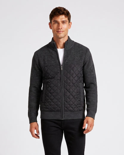 KZZ Men's Solid-Color Stand-Collar Knit Cardigan