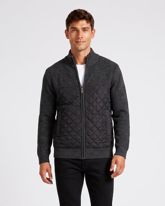 KZZ Men's Solid-Color Stand-Collar Knit Cardigan