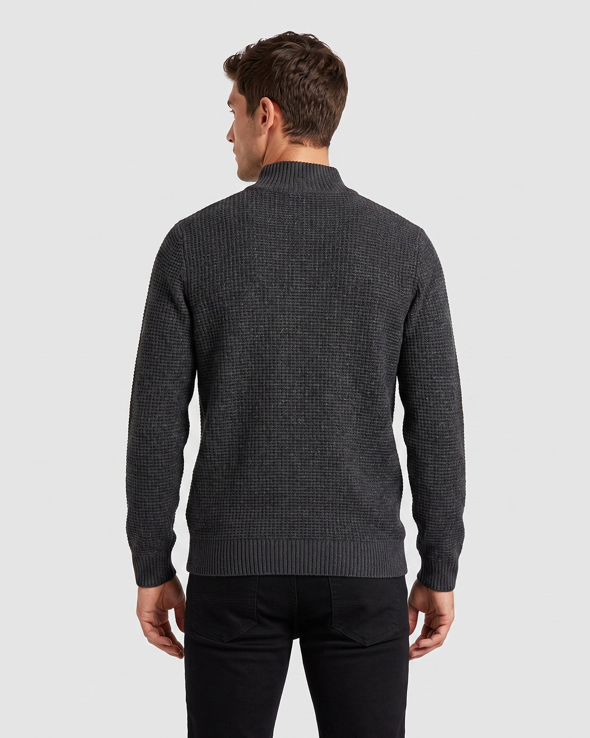 KZZ Men's Solid-Color Stand-Collar Knit Cardigan