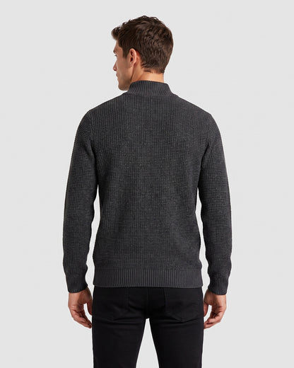 KZZ Men's Solid-Color Stand-Collar Knit Cardigan