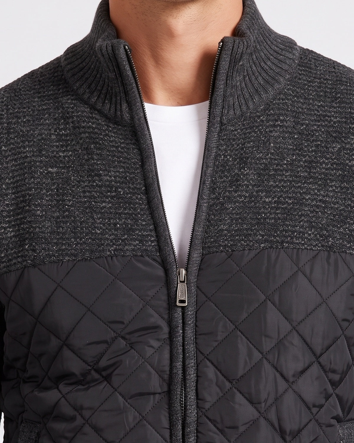 KZZ Men's Solid-Color Stand-Collar Knit Cardigan