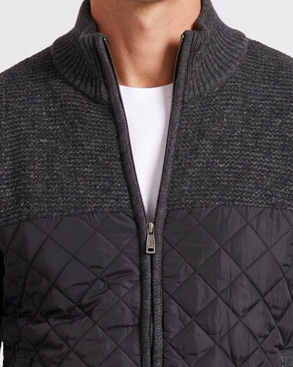 KZZ Men's Solid-Color Stand-Collar Knit Cardigan