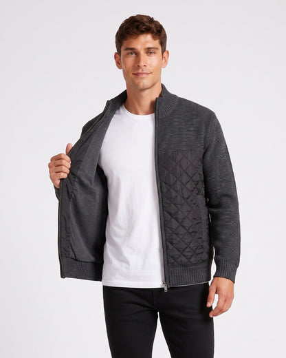 KZZ Men's Solid-Color Stand-Collar Knit Cardigan