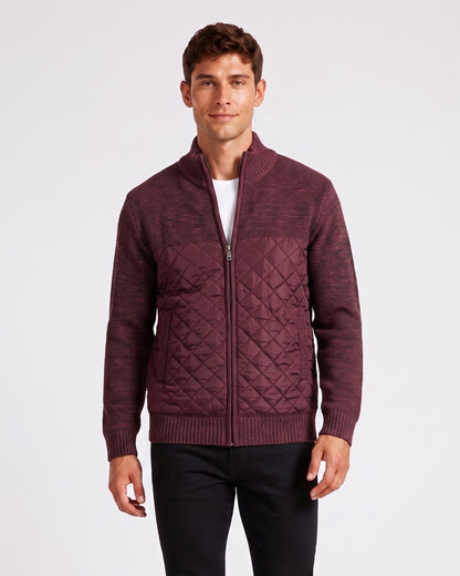 KZZ Men's Solid-Color Stand-Collar Knit Cardigan