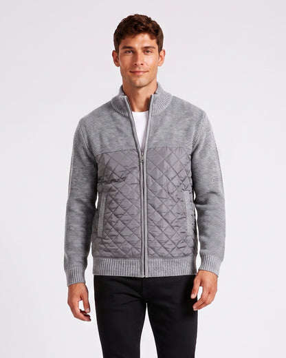 KZZ Men's Solid-Color Stand-Collar Knit Cardigan