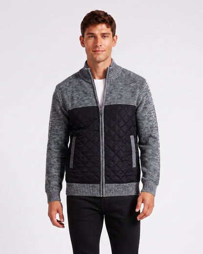 KZZ Men's Solid-Color Stand-Collar Knit Cardigan
