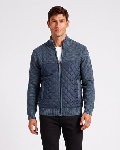 KZZ Men's Solid-Color Stand-Collar Knit Cardigan