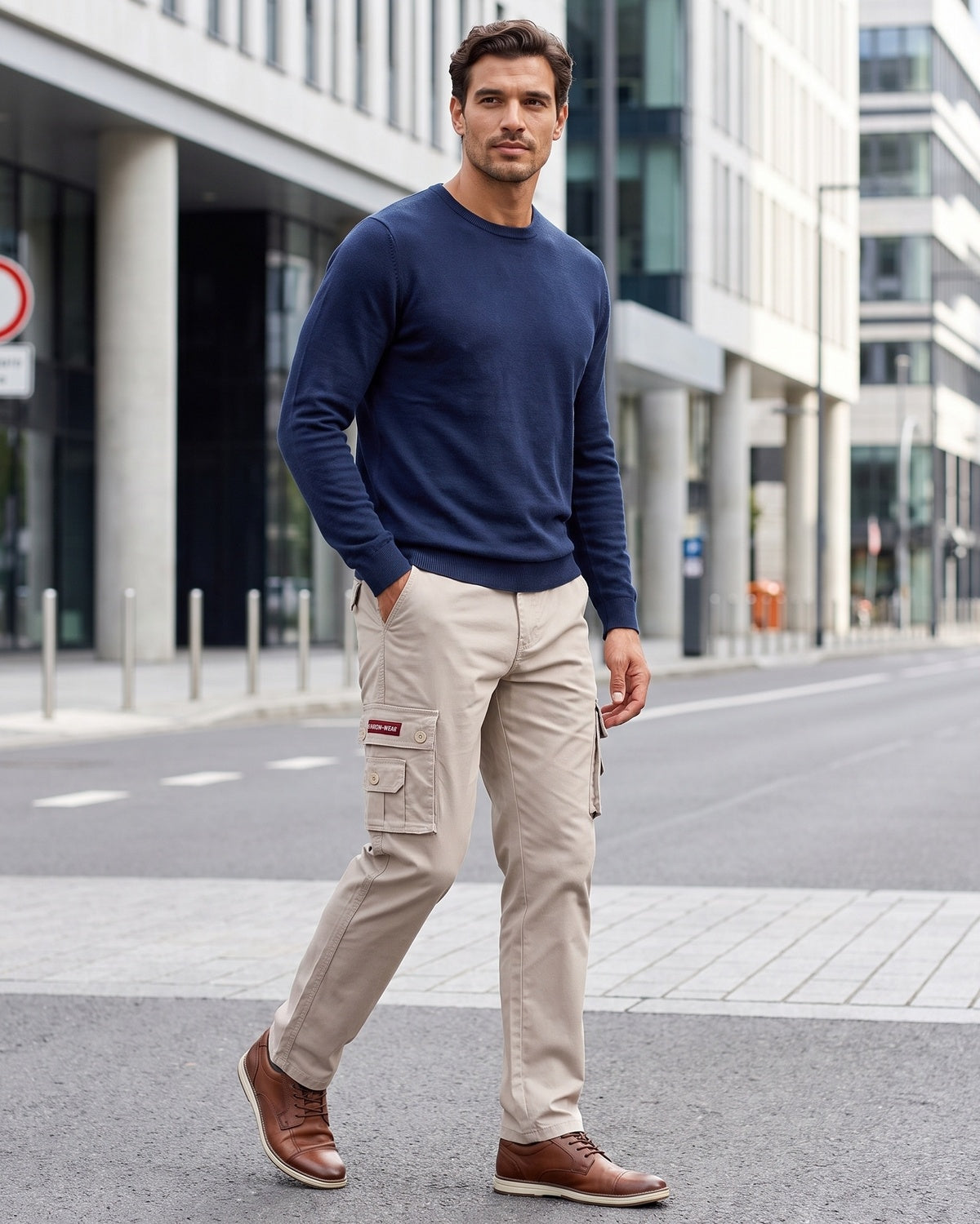 KZZ Men's solid-color cargo pants