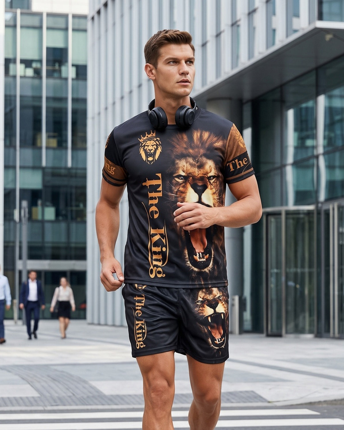 KZZ Men's 3D Digital Print Two-Piece Sportswear Set