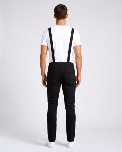 KZZ Men's Solid-Color Distressed Denim Overalls with Pockets