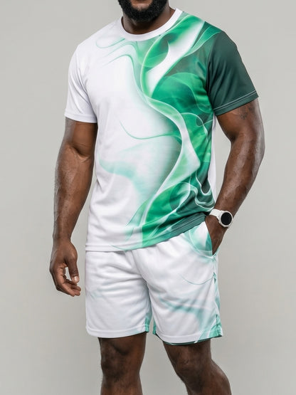 KZZ Stylish Regular-Fit Crew-Neck T-Shirt and Drawstring Pocket Shorts