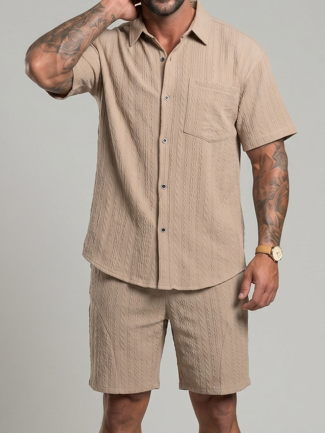KZZ Five-quarter sleeve cardigan and shorts