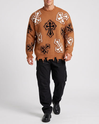 KZZ Men's Dark Street Style Crew Neck Sweater