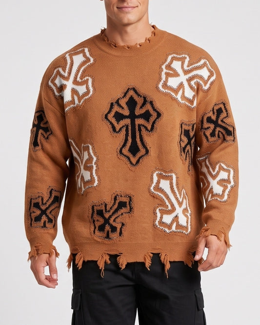 KZZ Men's Dark Street Style Crew Neck Sweater