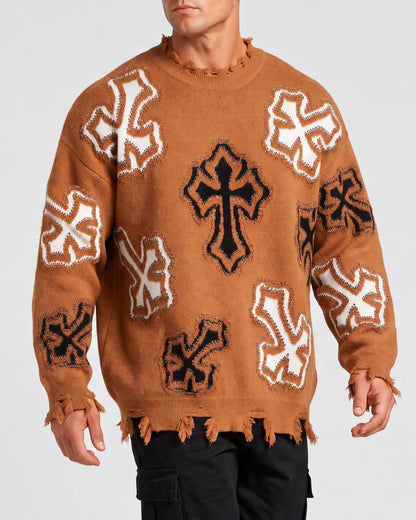 KZZ Men's Dark Street Style Crew Neck Sweater