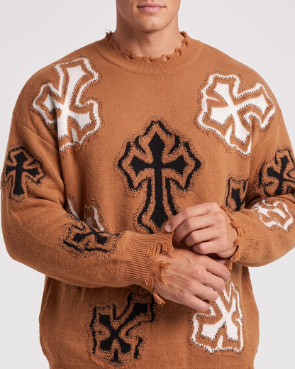 KZZ Men's Dark Street Style Crew Neck Sweater