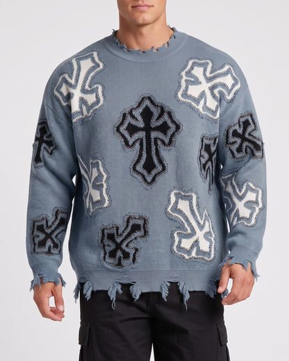 KZZ Men's Dark Street Style Crew Neck Sweater