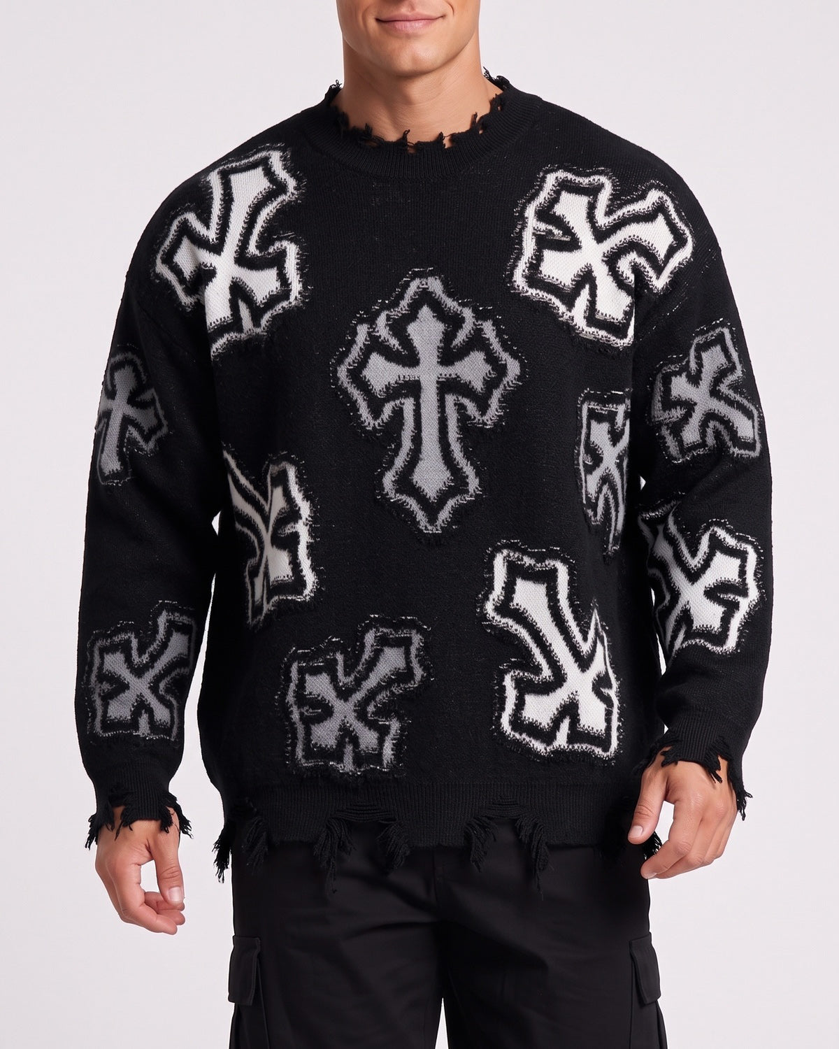 KZZ Men's Dark Street Style Crew Neck Sweater