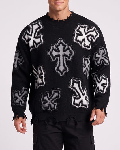 KZZ Men's Dark Street Style Crew Neck Sweater