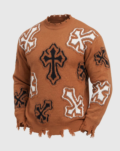 KZZ Men's Dark Street Style Crew Neck Sweater