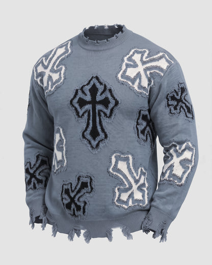 KZZ Men's Dark Street Style Crew Neck Sweater