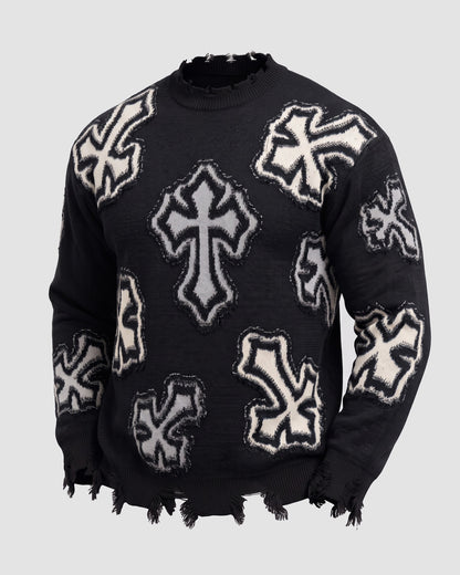 KZZ Men's Dark Street Style Crew Neck Sweater