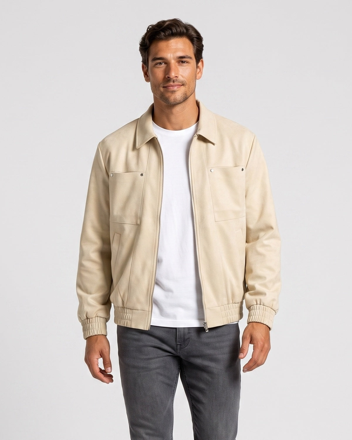 KZZ Loose-fit casual long-sleeve collared zip-up jacket