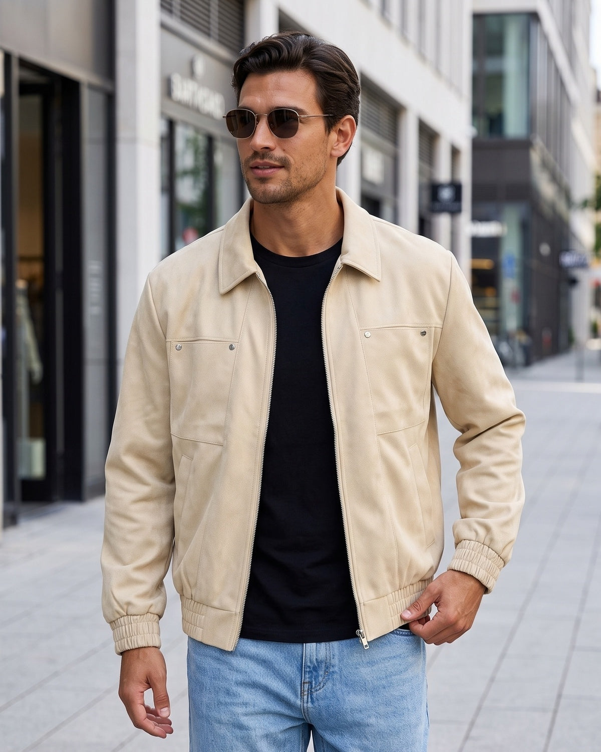 KZZ Loose-fit casual long-sleeve collared zip-up jacket