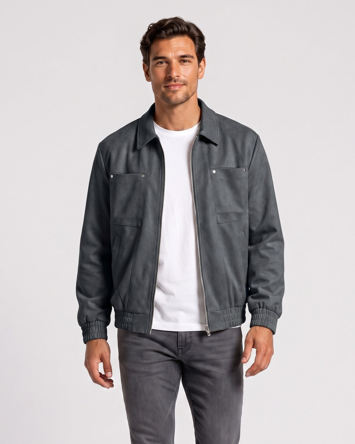 KZZ Loose-fit casual long-sleeve collared zip-up jacket