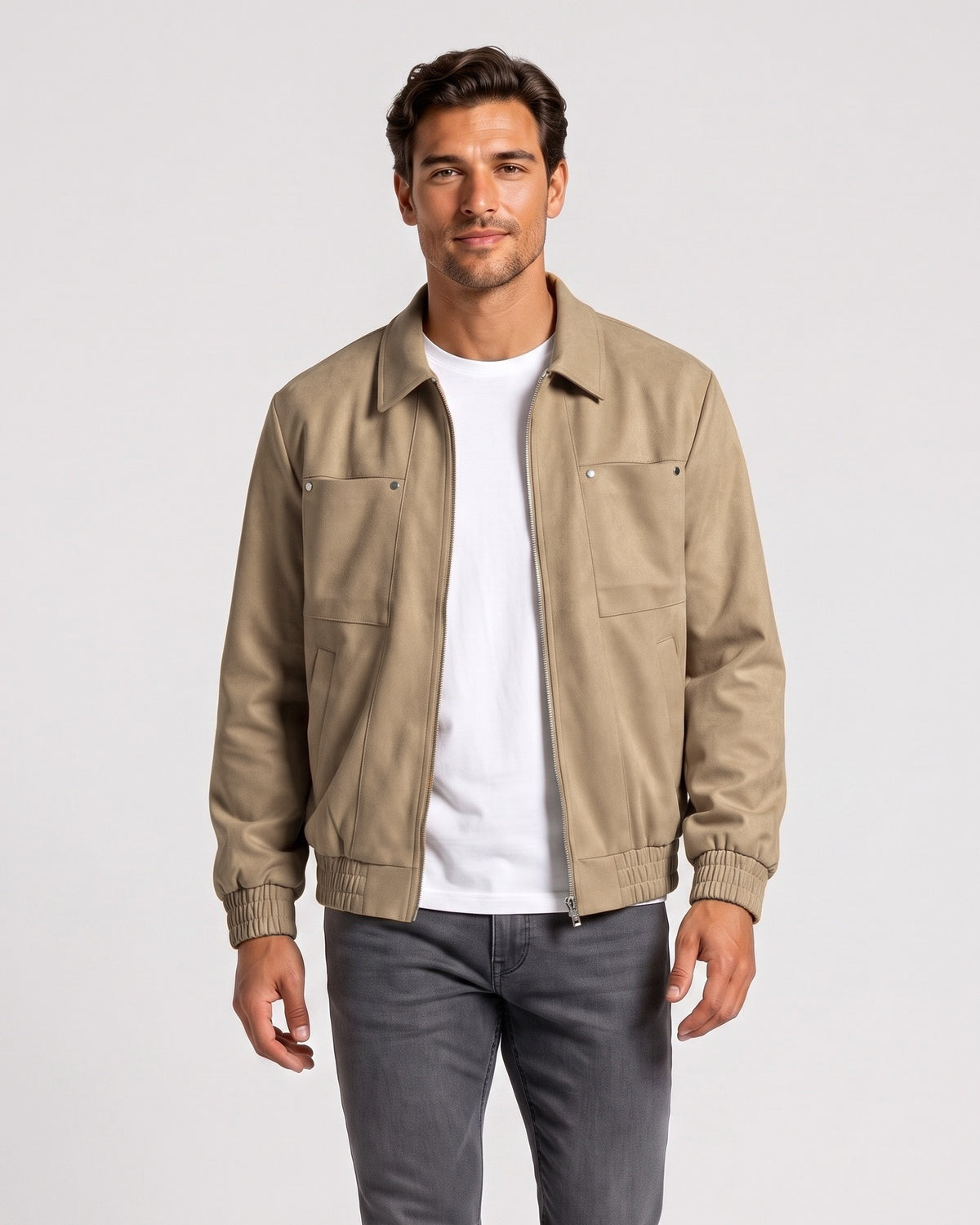 KZZ Loose-fit casual long-sleeve collared zip-up jacket